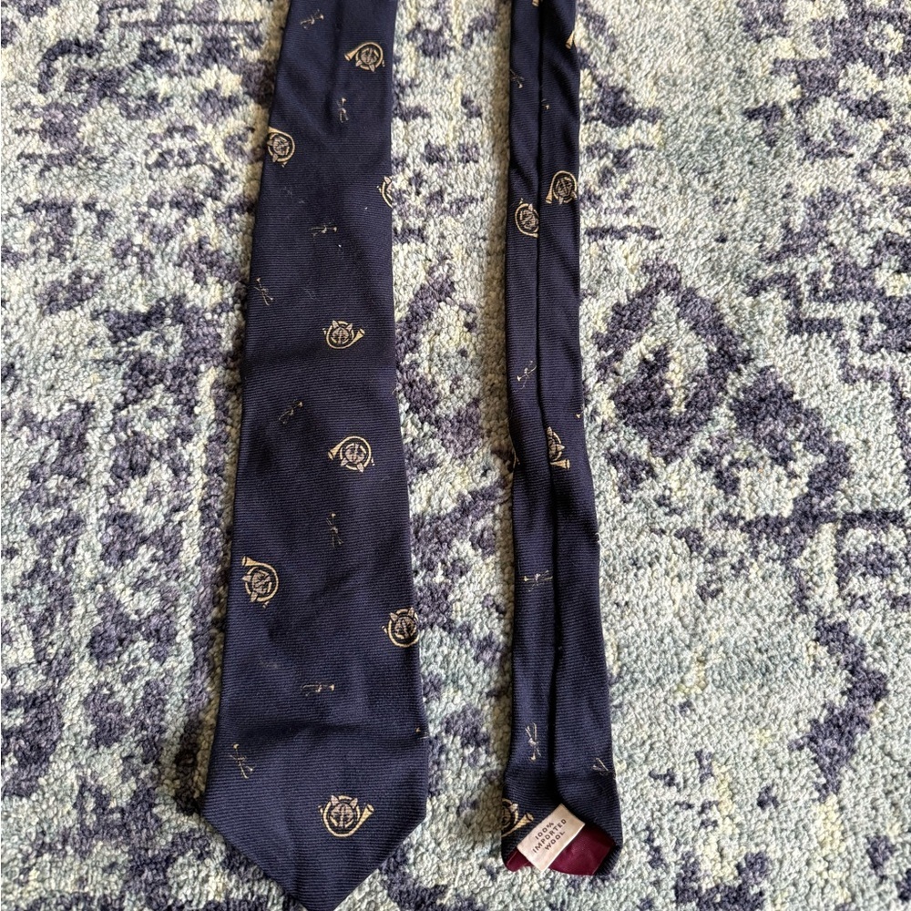 Men’s Vintage 100% Wool Navy Blue French Horn Graphic Bert Pulitzer Tie Formal